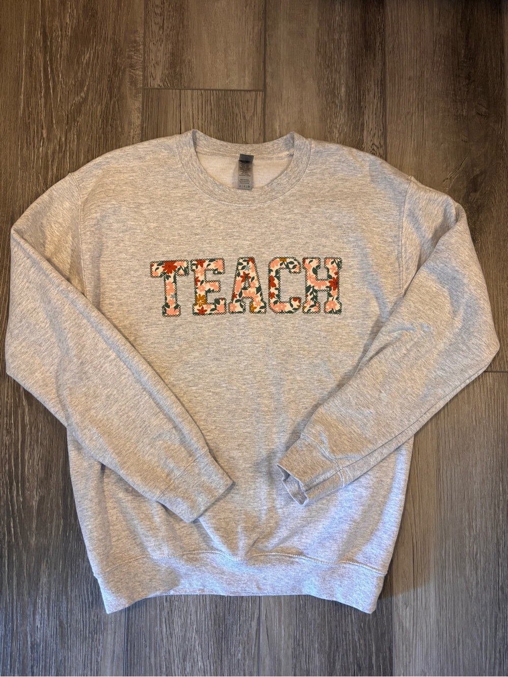 🌼TEACH🌼 Gray Floral Applique Sweatshirt